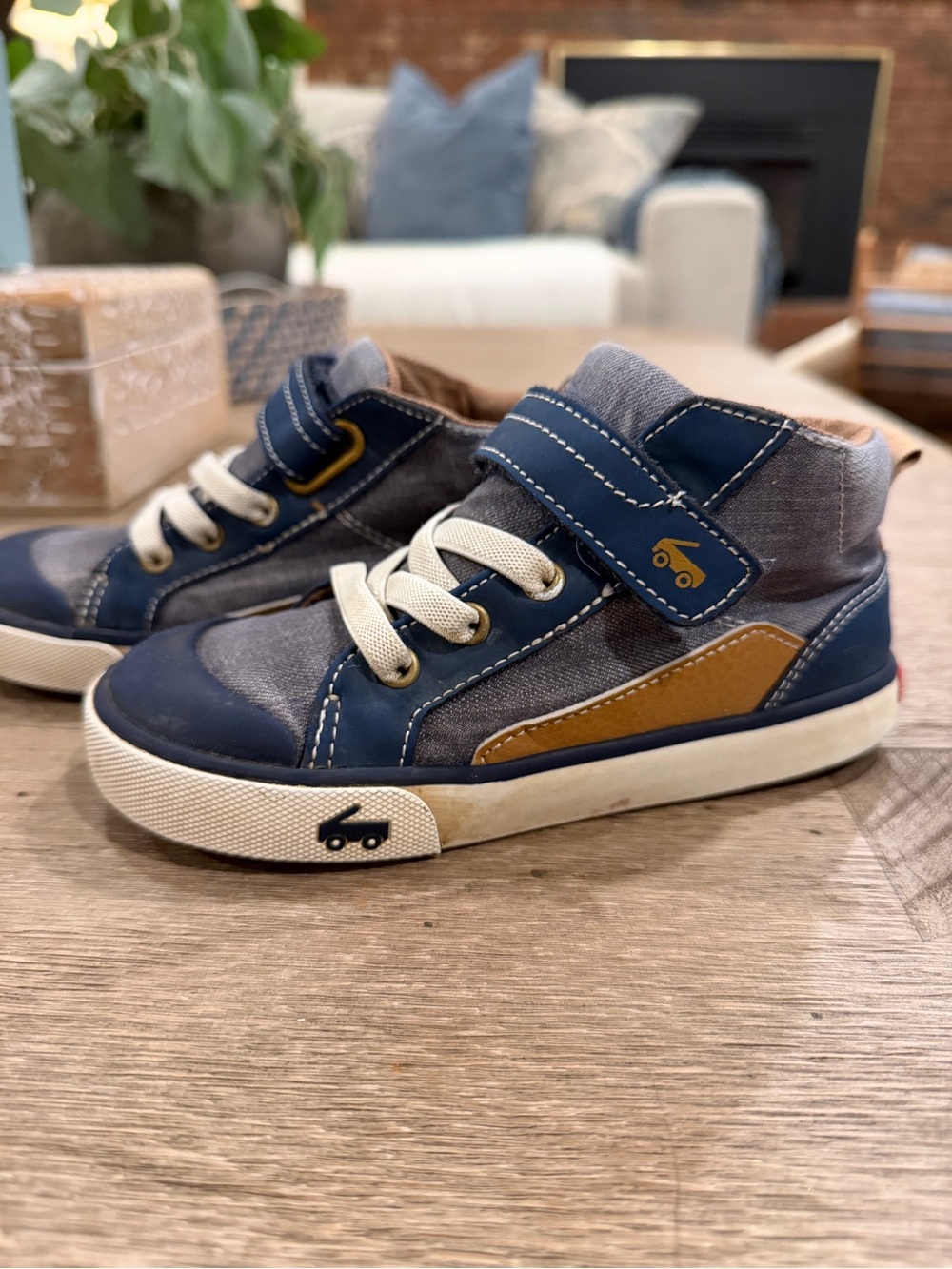 See Kai Run Navy and Gray Sneakers with Tan Accent